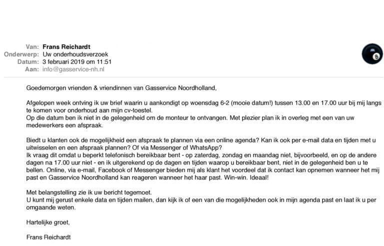 Serviceverzoek de omgekeerde wereld  Installatie.nl